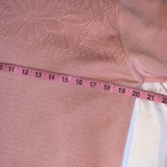 Alfred Dunner Pink Short-Sleeve Knit Top With Floral Lace Detail Womens Size L - Picture 8 of 9